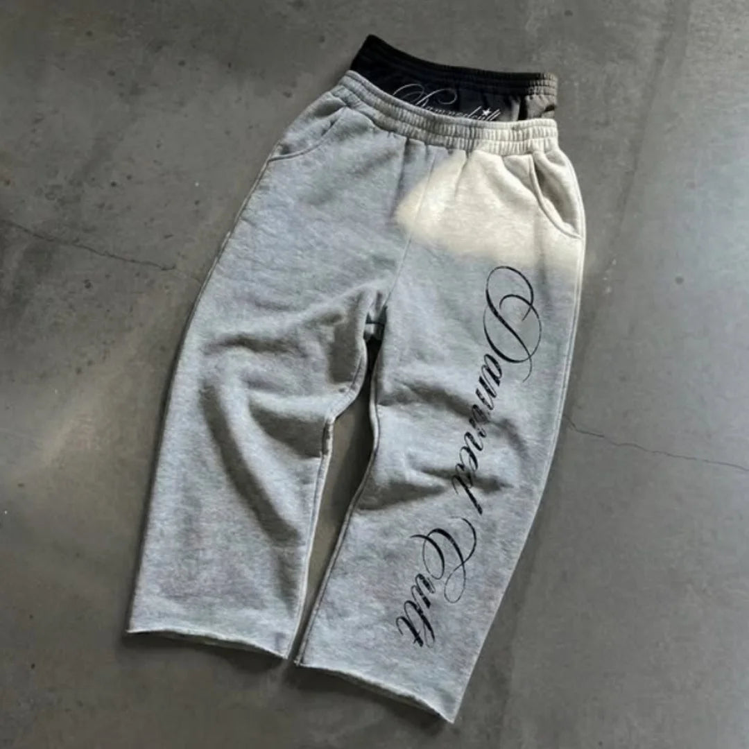 American Fashion Elastic Waist Basic Long Pants New Letter Print Casual Solid Color Comfortable Daily Wear For Trendy Outfits