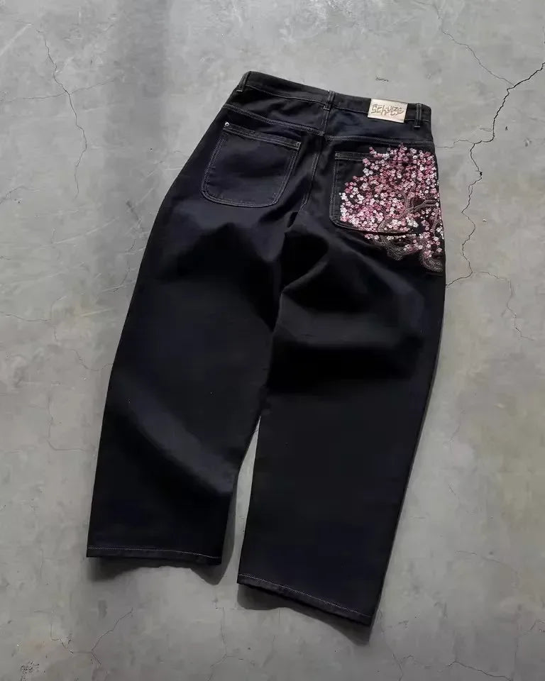 CARNIVL™ Japanese Apricot Flower Baggy Denim Jeans