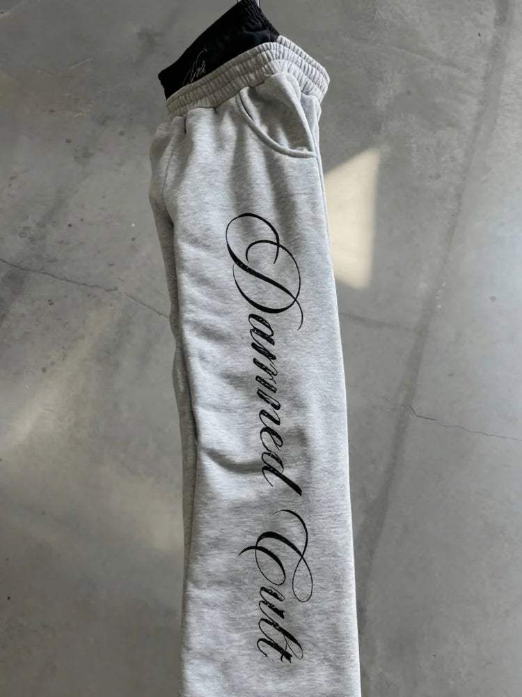 American Fashion Elastic Waist Basic Long Pants New Letter Print Casual Solid Color Comfortable Daily Wear For Trendy Outfits