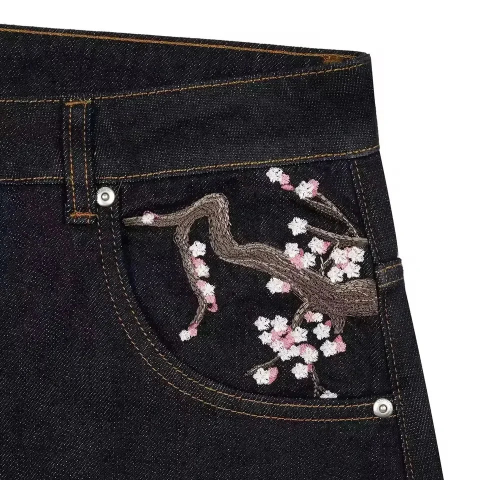 CARNIVL™ Japanese Apricot Flower Baggy Denim Jeans