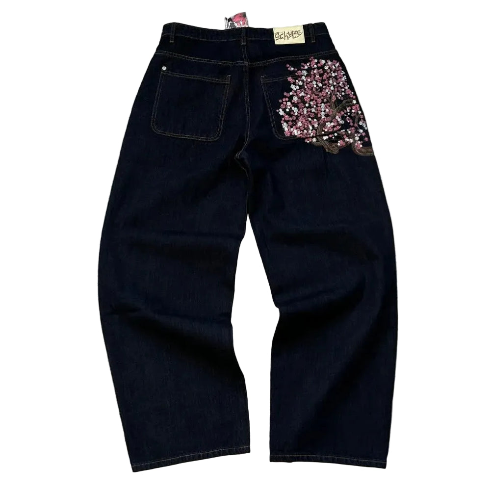 CARNIVL™ Japanese Apricot Flower Baggy Denim Jeans