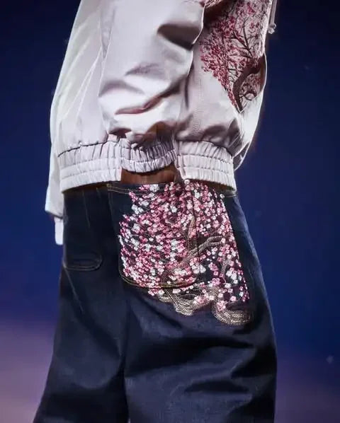 CARNIVL™ Japanese Apricot Flower Baggy Denim Jeans