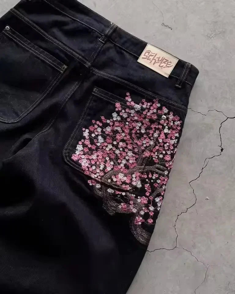 CARNIVL™ Japanese Apricot Flower Baggy Denim Jeans
